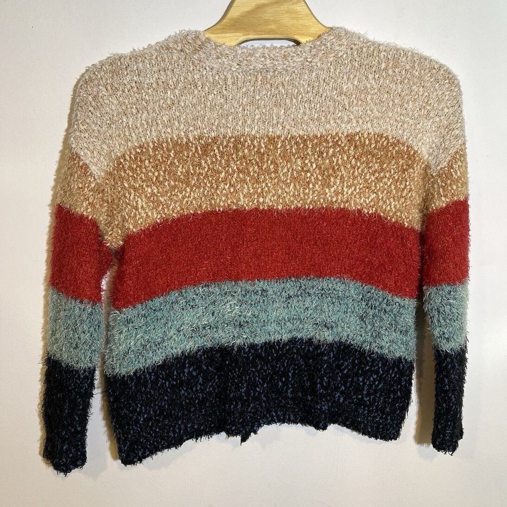 John Paul Richard Large Button Front Cardigan Eyelash Striped Oversized Boxy - Picture 2 of 6